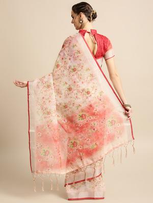 floral printed saree with blouse - 16763667 - Standard Image - 2