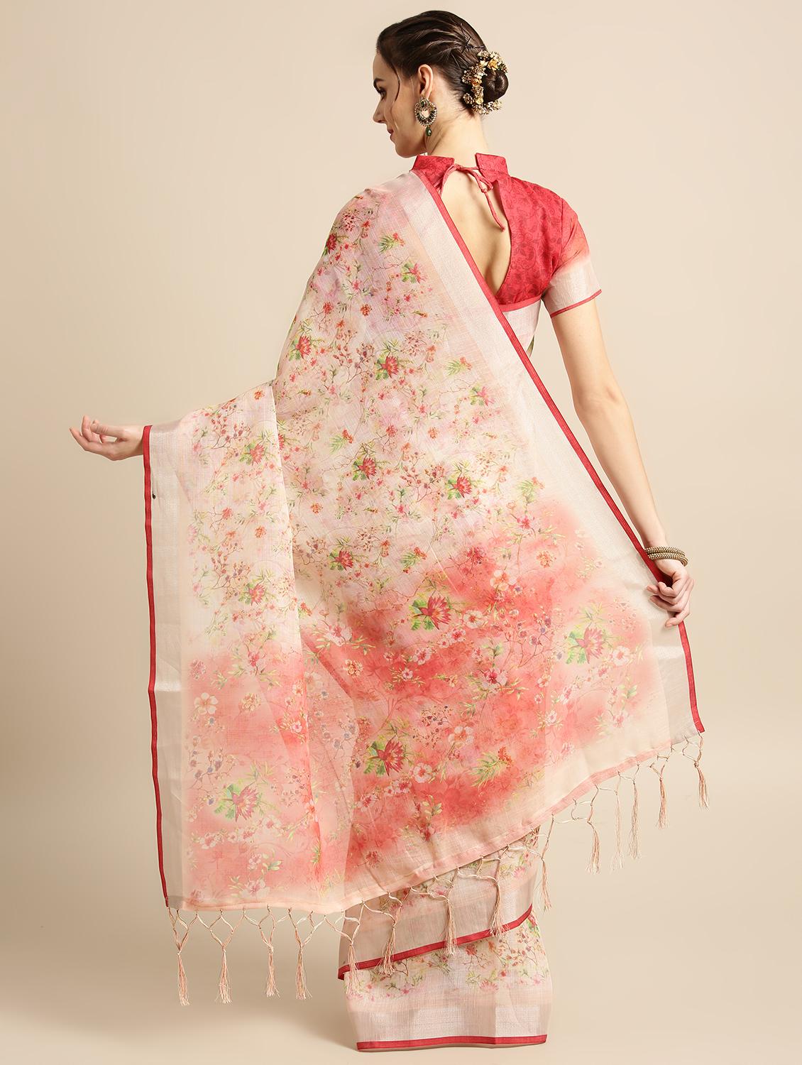 floral printed saree with blouse - 16763667 - Zoom Image - 2