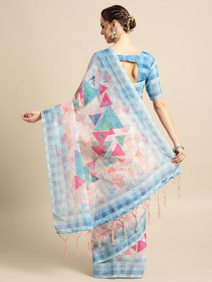 geometric printed saree with blouse - 16763668 - Standard Image - 2
