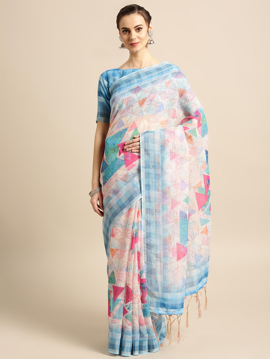 geometric printed saree with blouse - 16763668 - Zoom Image - 1