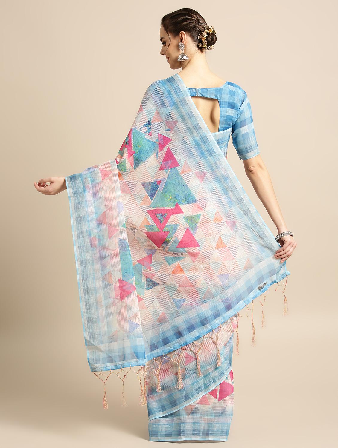geometric printed saree with blouse - 16763668 - Zoom Image - 2
