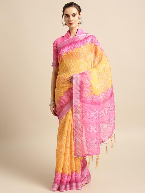 printed bordered saree with blouse - 16763669 - Standard Image - 1