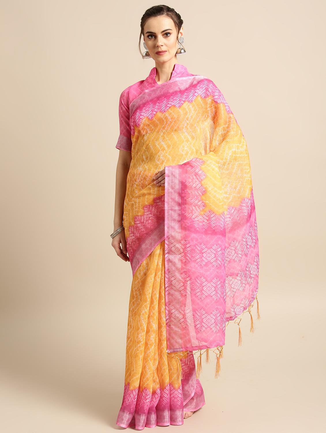printed bordered saree with blouse - 16763669 - Zoom Image - 1