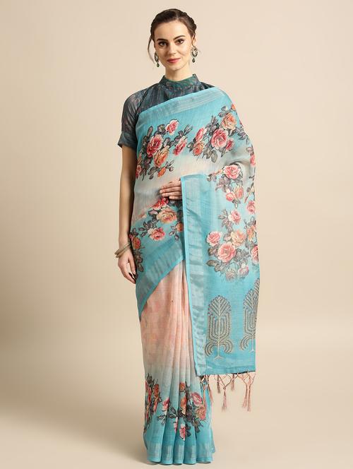 floral printed saree with blouse - 16763672 - Standard Image - 1