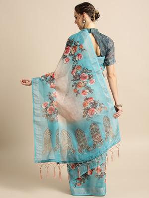 floral printed saree with blouse - 16763672 - Standard Image - 2