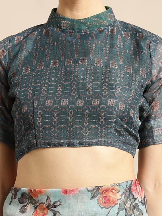 floral printed saree with blouse - 16763672 - Zoom Image - 3