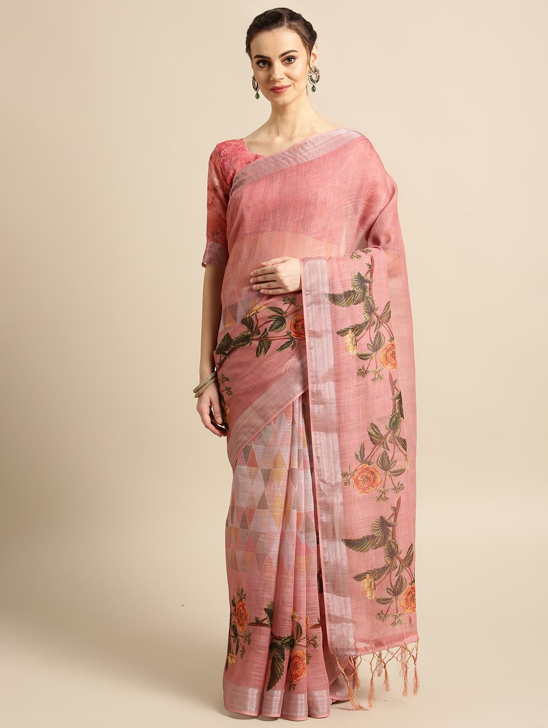 floral printed saree with blouse - 16763674 - Zoom Image - 1