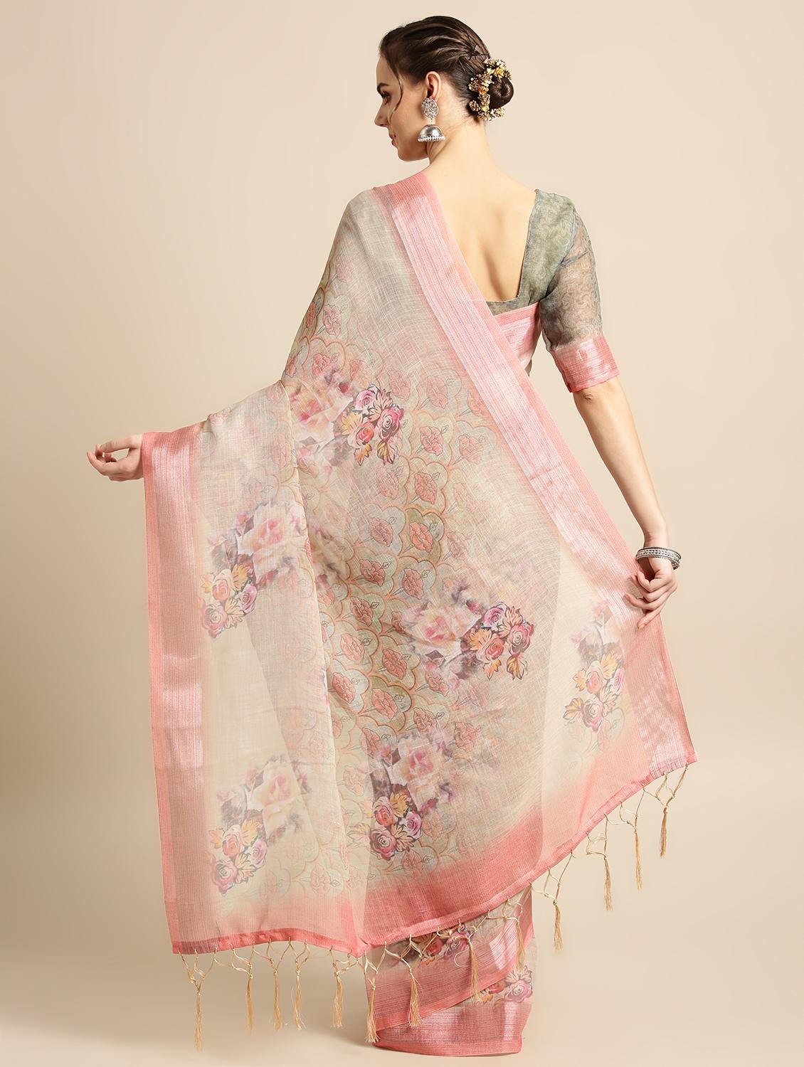 floral printed saree with blouse - 16763677 - Zoom Image - 2