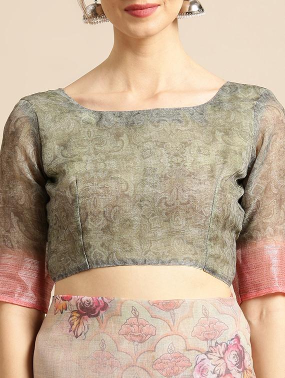 floral printed saree with blouse - 16763677 - Zoom Image - 3