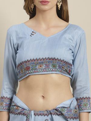 conversational printed saree with blouse - 16763687 - Standard Image - 3