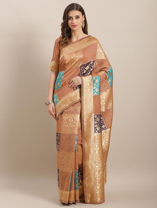 checkered printed saree with blouse - 16763697 - Standard Image - 1