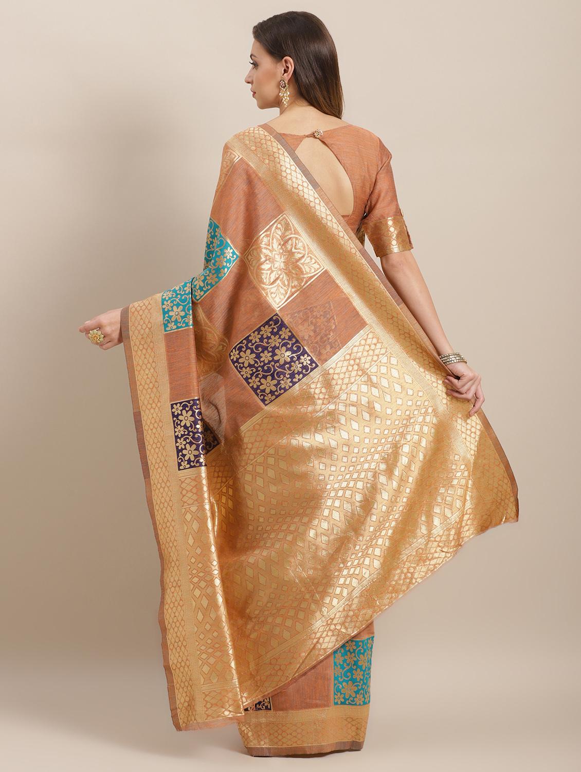checkered printed saree with blouse - 16763697 - Zoom Image - 2