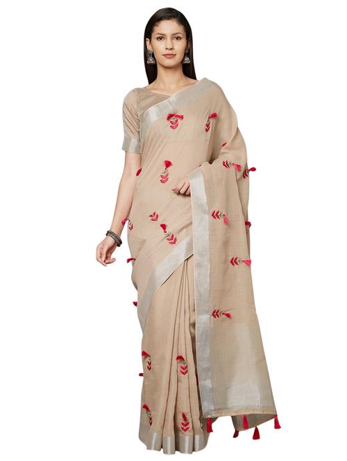 tassel detailed embroidered saree with blouse - 16763699 - Standard Image - 1