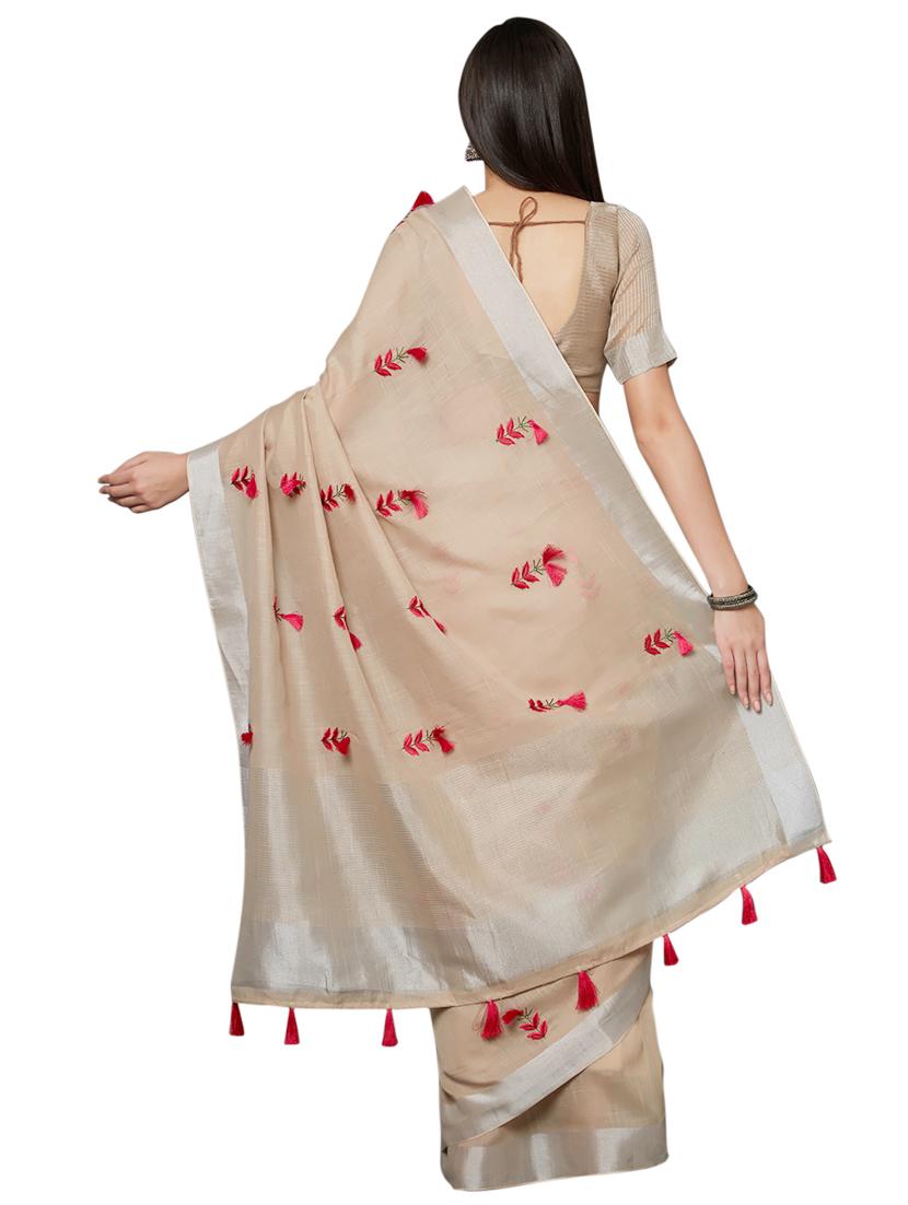 tassel detailed embroidered saree with blouse - 16763699 - Zoom Image - 2