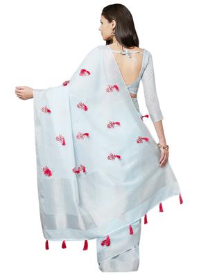 tassel detailed embroidered saree with blouse - 16763701 - Standard Image - 2