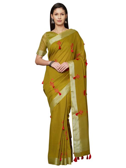 tassel detailed embroidered saree with blouse - 16763704 - Standard Image - 1