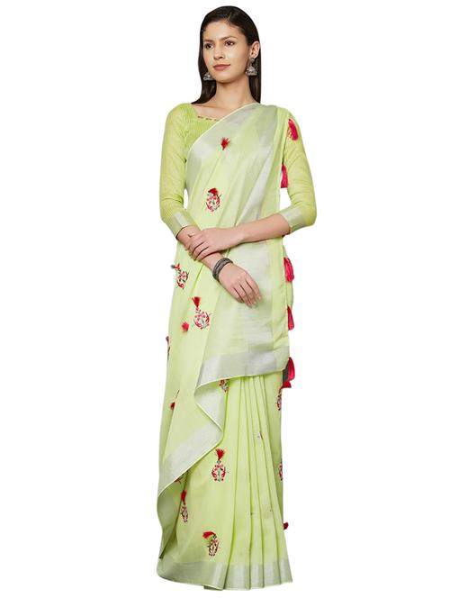 tassel detailed embroidered saree with blouse - 16763706 - Standard Image - 1