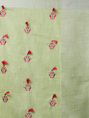 tassel detailed embroidered saree with blouse - 16763706 - Standard Image - 4