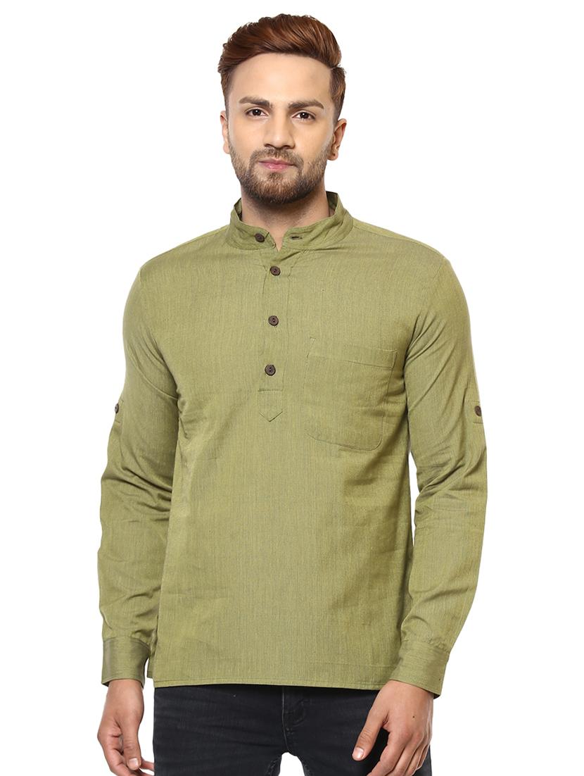 green solid short kurta - 16763794 - Zoom Image - 1