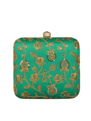 green faux silk box clutch - 16764047 - Standard Image - 2