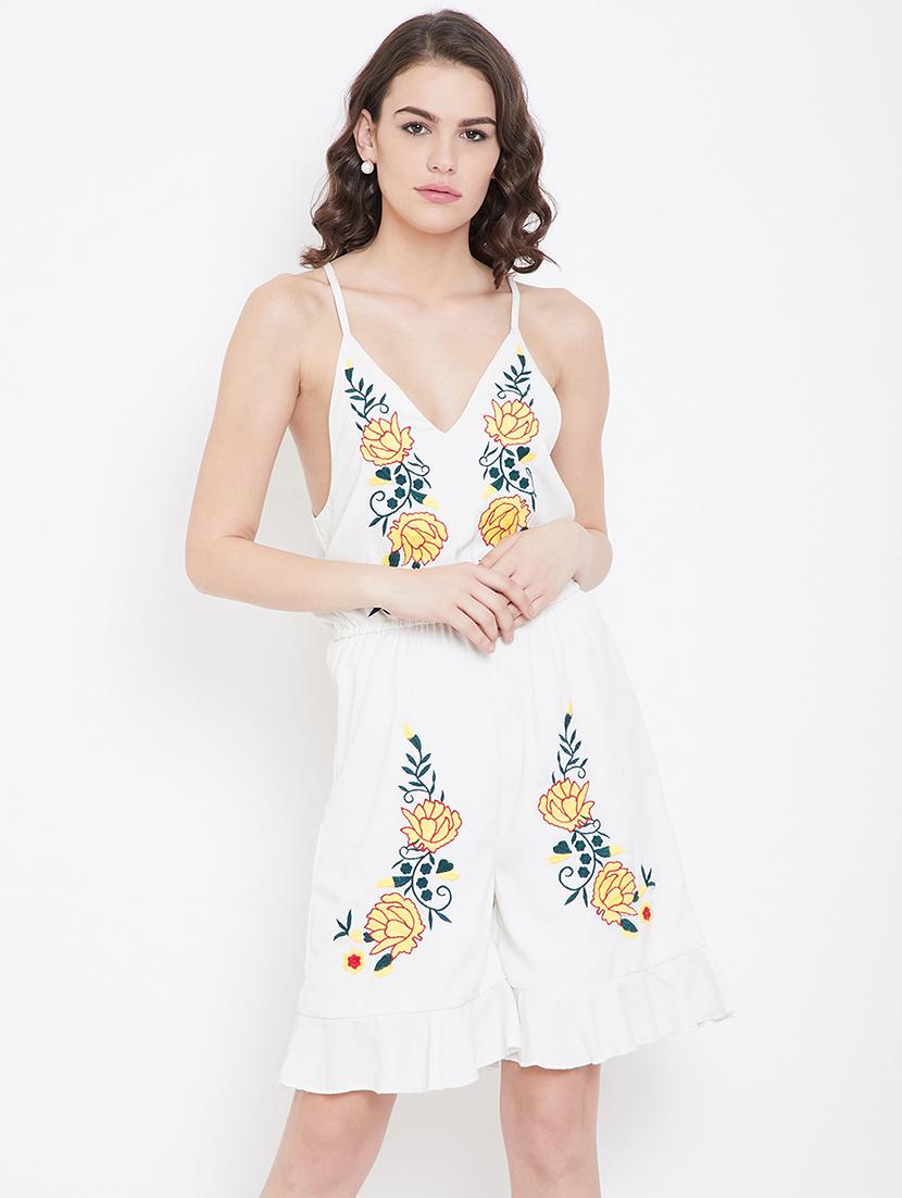 halter neck embroidered detail romper - 16764175 - Zoom Image - 1