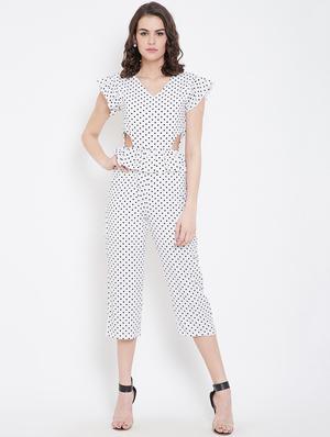frill trim cut out detail polka dot jumpsuit - 16764184 - Standard Image - 3