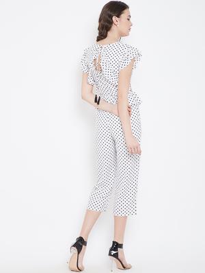 frill trim cut out detail polka dot jumpsuit - 16764184 - Standard Image - 4