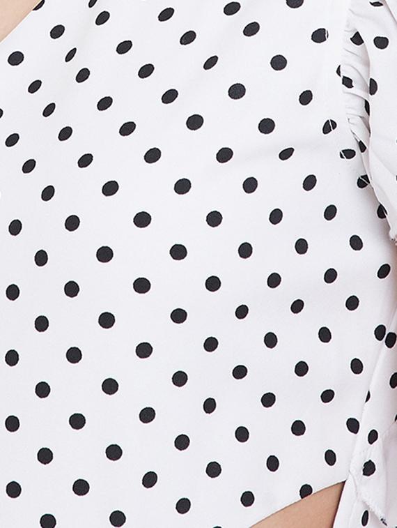 frill trim cut out detail polka dot jumpsuit - 16764184 - Zoom Image - 5