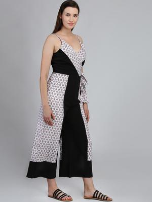 tie front contrast panel jumpsuit - 16764191 - Standard Image - 2
