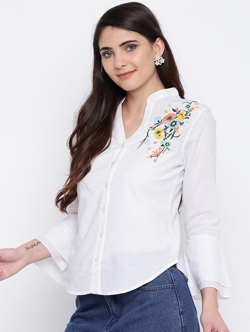 embroidered detail bell sleeved shirt - 16764199 - Zoom Image - 2
