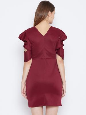 frill detail solid sheath dress - 16764206 - Standard Image - 3