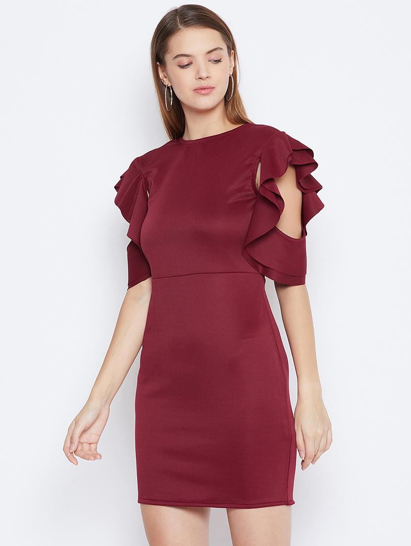 frill detail solid sheath dress - 16764206 - Zoom Image - 2