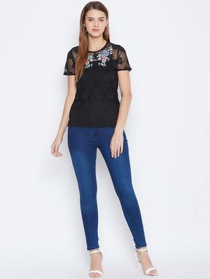 round neck embroidered detail top - 16764214 - Standard Image - 4