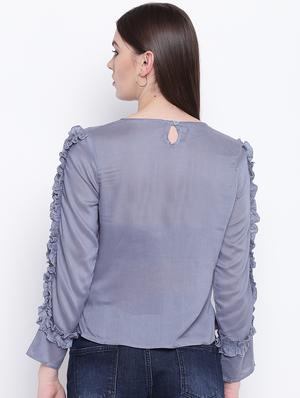 round neck frill detail top - 16764218 - Standard Image - 3