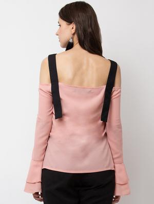 contrast shoulder strap bell sleeved top - 16764240 - Standard Image - 3