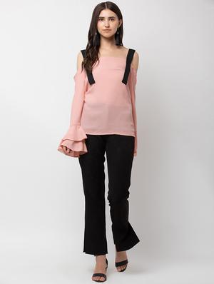 contrast shoulder strap bell sleeved top - 16764240 - Standard Image - 4