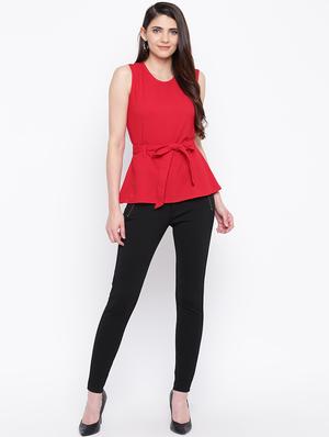 tie front round neck top - 16764248 - Standard Image - 4