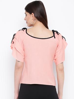 contrast lace up boat neck top - 16764263 - Standard Image - 3