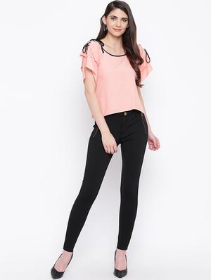 contrast lace up boat neck top - 16764263 - Standard Image - 4