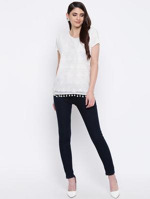 pom pom laced round neck top - 16764278 - Standard Image - 4