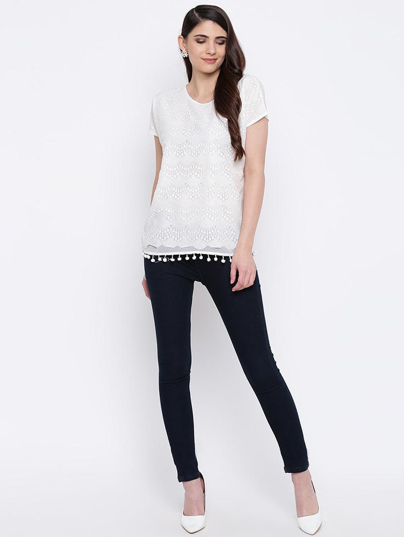 pom pom laced round neck top - 16764278 - Zoom Image - 4