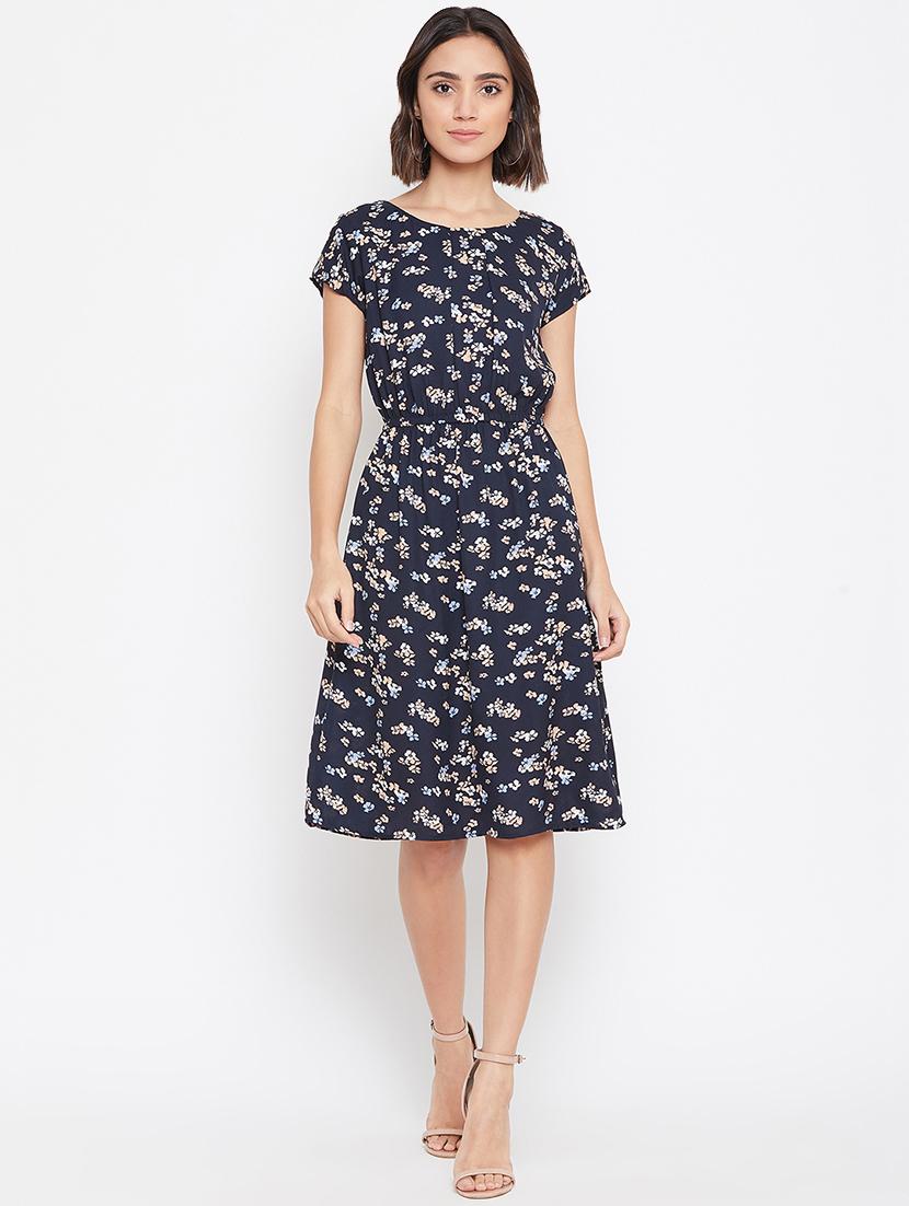navy blue poly crepe aline dress - 16764543 - Zoom Image - 1
