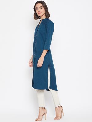 mandarin neck button up tunic - 16764571 - Standard Image - 2
