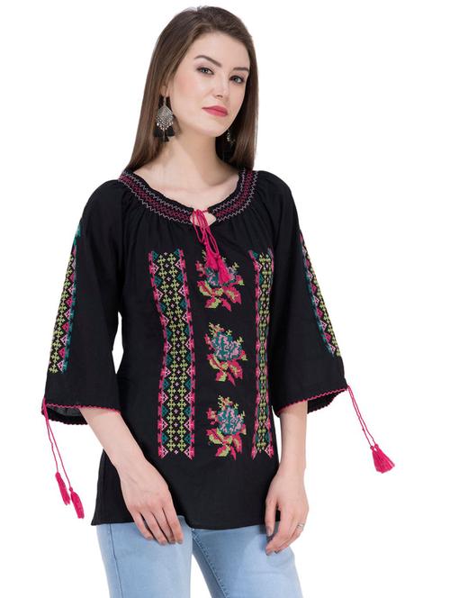 tie knot embroidered tunic - 16764678 - Standard Image - 1