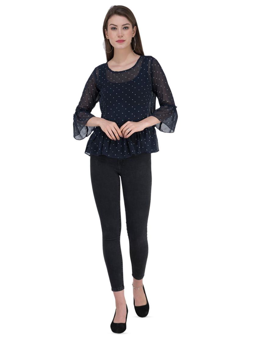 frill trim polka dots top - 16764691 - Zoom Image - 4