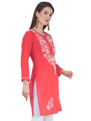 notch neck contrast embroidered tunic - 16764710 - Standard Image - 2
