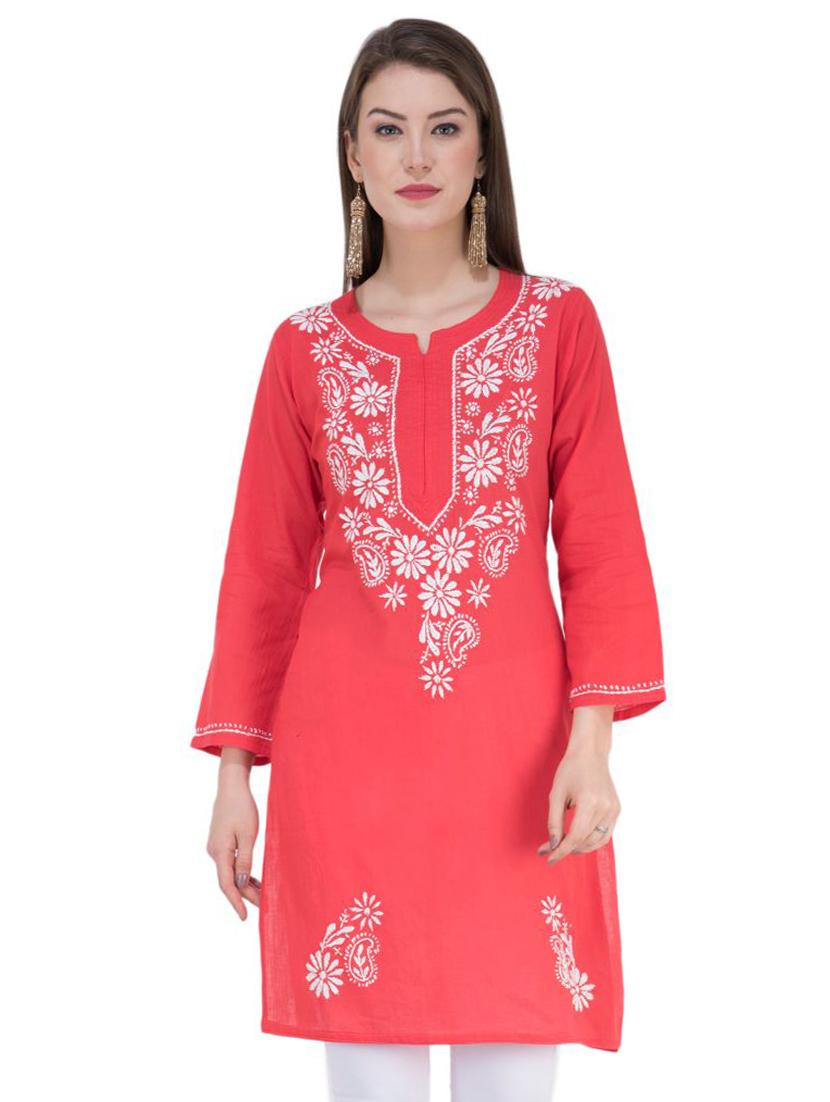 notch neck contrast embroidered tunic - 16764710 - Zoom Image - 1