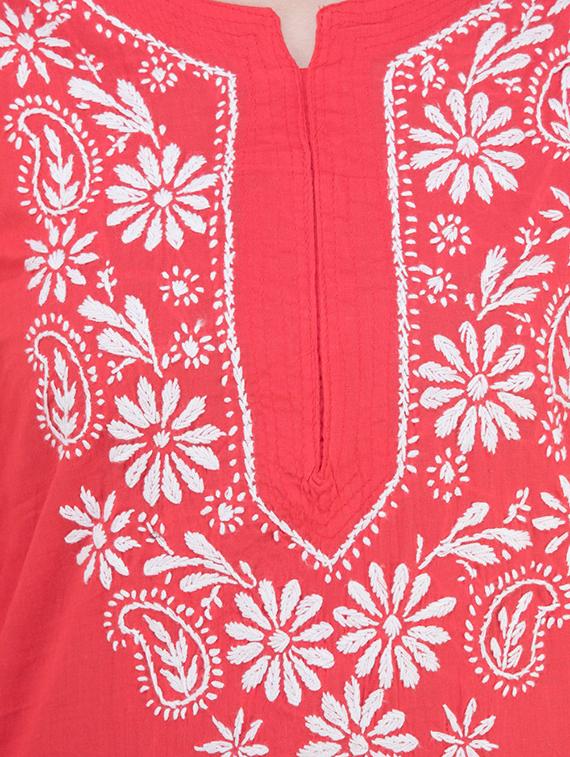 notch neck contrast embroidered tunic - 16764710 - Zoom Image - 5