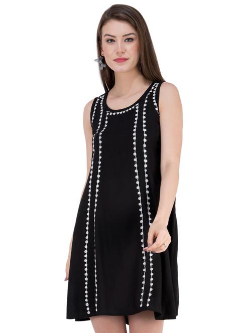 round neck contrast embroidered shift dress - 16764715 - Standard Image - 1