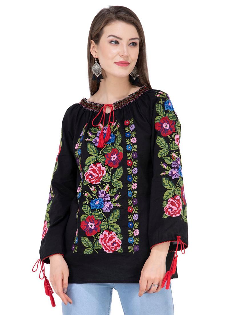 tassel tie up contrast embroidered tunic - 16764725 - Zoom Image - 1